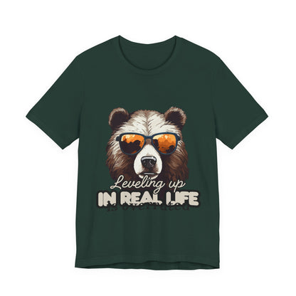 Cool Bear Graphic Tee, Leveling Up in Real Life, Funny T-Shirt for Nature Lovers, Gift for Birthday, Summer Wardrobe, Casual Wear