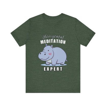 Hippo Horizontal Meditation Expert Tee - Fun Unisex Jersey Shirt for Relaxation, Gift for Yogis, Casual Wear, Mindfulness, Animal Lover