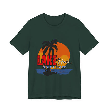 Lake Hair Don't Care Short Sleeve Tee, Summer T-Shirt, Vacation Shirt, Beachwear, Casual Outfit, Gift for Lake Lovers