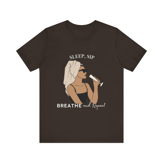 Chic Sleep Sip Tee featuring 'Sleep, Sip, Breathe and Repeat' | Relaxed Summer Vibes, Gift for Her, Trendy Fashion Top, Casual [...]