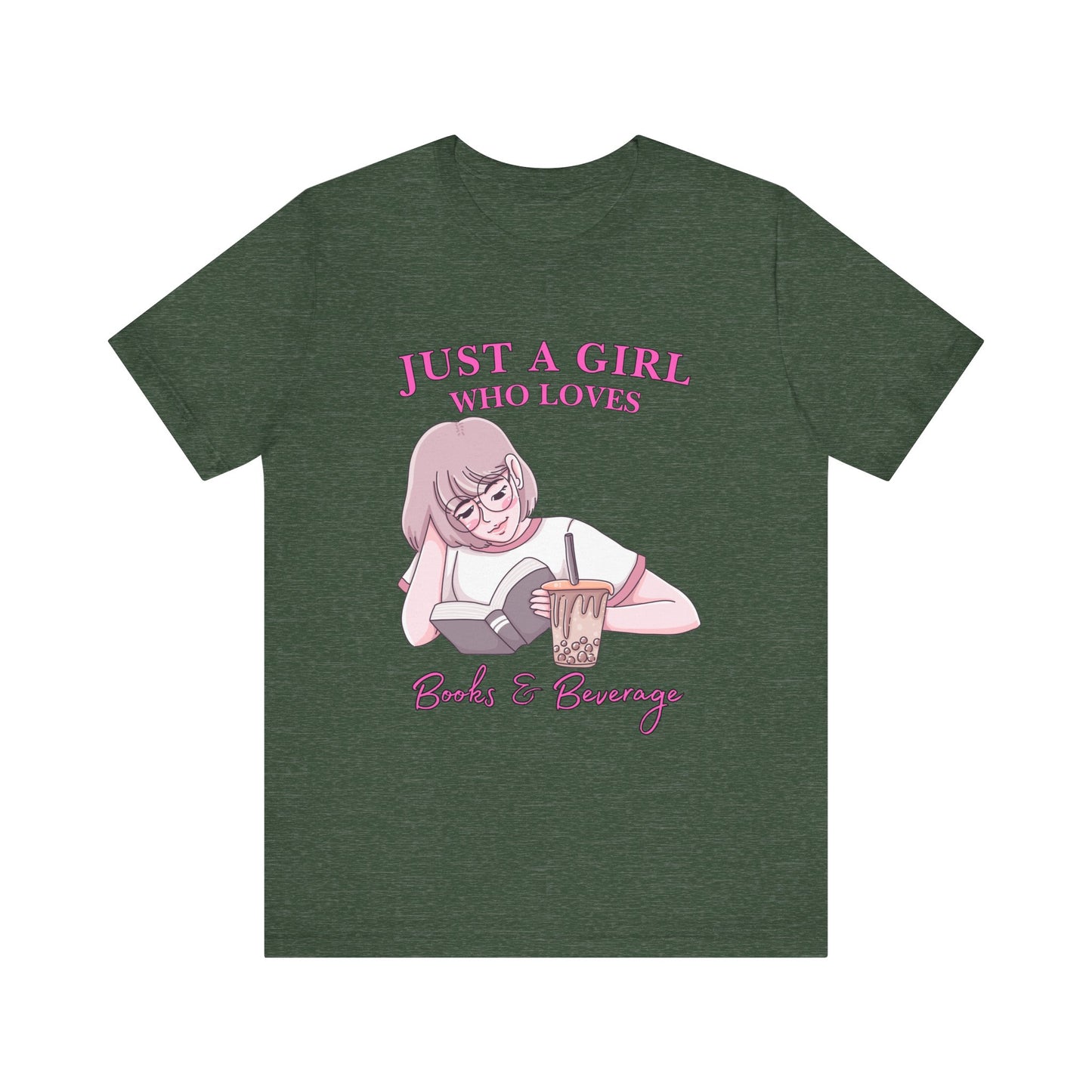 Just a Girl Who Loves Books & Beverages Tee | Cozy Reading T-Shirt, Gift for Book Lovers, Cute Bookish Apparel, Literary Fashion