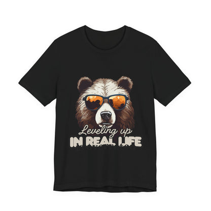 Cool Bear Graphic Tee, Leveling Up in Real Life, Funny T-Shirt for Nature Lovers, Gift for Birthday, Summer Wardrobe, Casual Wear