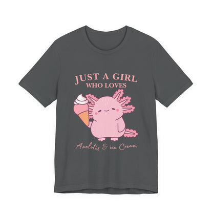 Cute Ice Cream Lover Tee, Fun T-Shirt for Girls, Gift for Ice Cream Fans, Summer Fun Shirt, Casual Everyday Wear, Axolotis T-shirt