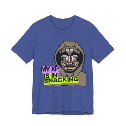 Snack Gaming Short Sleeve Tee, Funny Gamer T-Shirt, Gift for Gamers, Casual Wear, Snack Lover Tee, Unique Graphic Tee