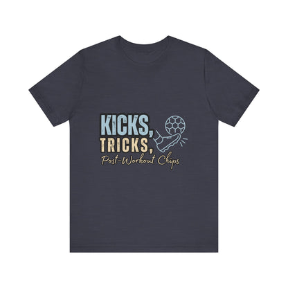Playful Graphic Tee for Fun Lovers, Kicks Tricks T-Shirt, Unisex Casual Wear, Perfect Gift for Friends, Ideal for Parties, Celebrations