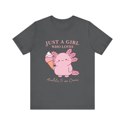 Cute Ice Cream Lover Tee, Fun T-Shirt for Girls, Gift for Ice Cream Fans, Summer Fun Shirt, Casual Everyday Wear, Axolotis T-shirt