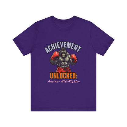 Achievement Unlocked Short Sleeve Tee, Gaming Shirt, Funny Tee, Birthday Gift, Casual Wear, All-Nighter Tee