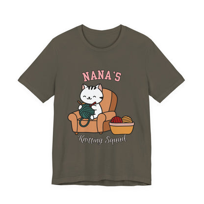 Nana's Knitting Squad Unisex Tee, Cozy Gift, Knitting Lover Shirt, Cat Lover Style, Cute Crafting Apparel, Fun Gift for Grandma