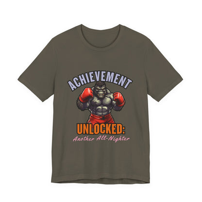 Achievement Unlocked Short Sleeve Tee, Gaming Shirt, Funny Tee, Birthday Gift, Casual Wear, All-Nighter Tee