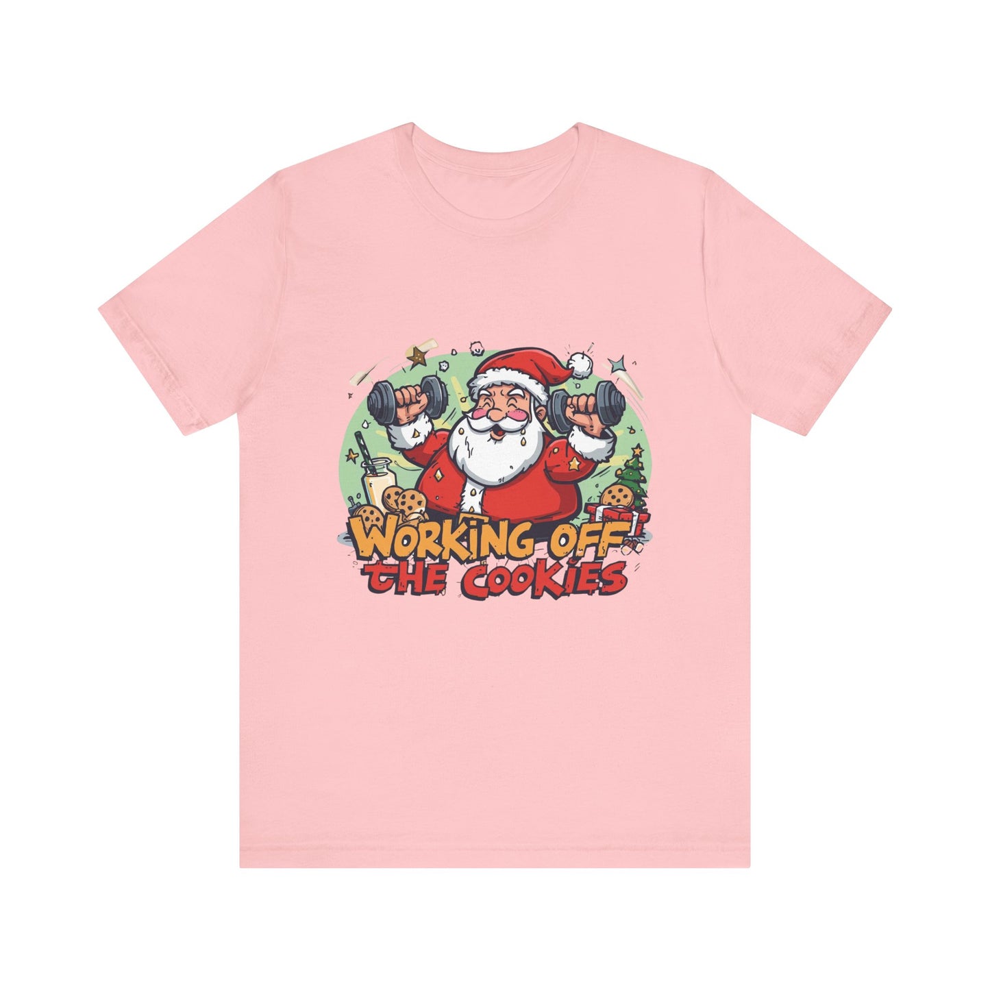 Funny Santa Workout Tee, Holiday Gift for Fitness Lovers, Christmas T-Shirt, Unisex Short Sleeve Shirt, Cookie Lover Gift