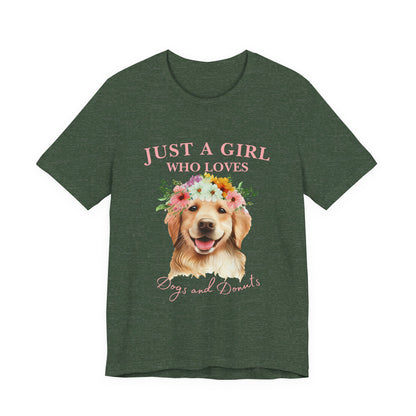 Just a Girl Who Loves Dogs and Donuts Tee - Cute Pet Lover Shirt, Gifts for Dog Moms, Birthday Gift, Casual Wear, Floral Design