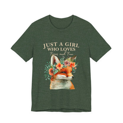 Just a Girl Who Loves Foxes Tee | Cute Animal Lovers Shirt, Gift for Her, Nature Tee, Floral T-Shirt, Birthday Gift