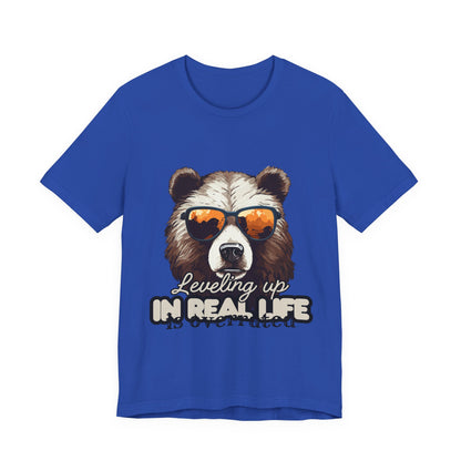 Cool Bear Graphic Tee, Leveling Up in Real Life, Funny T-Shirt for Nature Lovers, Gift for Birthday, Summer Wardrobe, Casual Wear