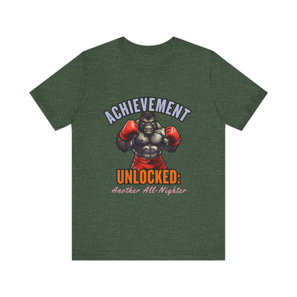 Achievement Unlocked Short Sleeve Tee, Gaming Shirt, Funny Tee, Birthday Gift, Casual Wear, All-Nighter Tee