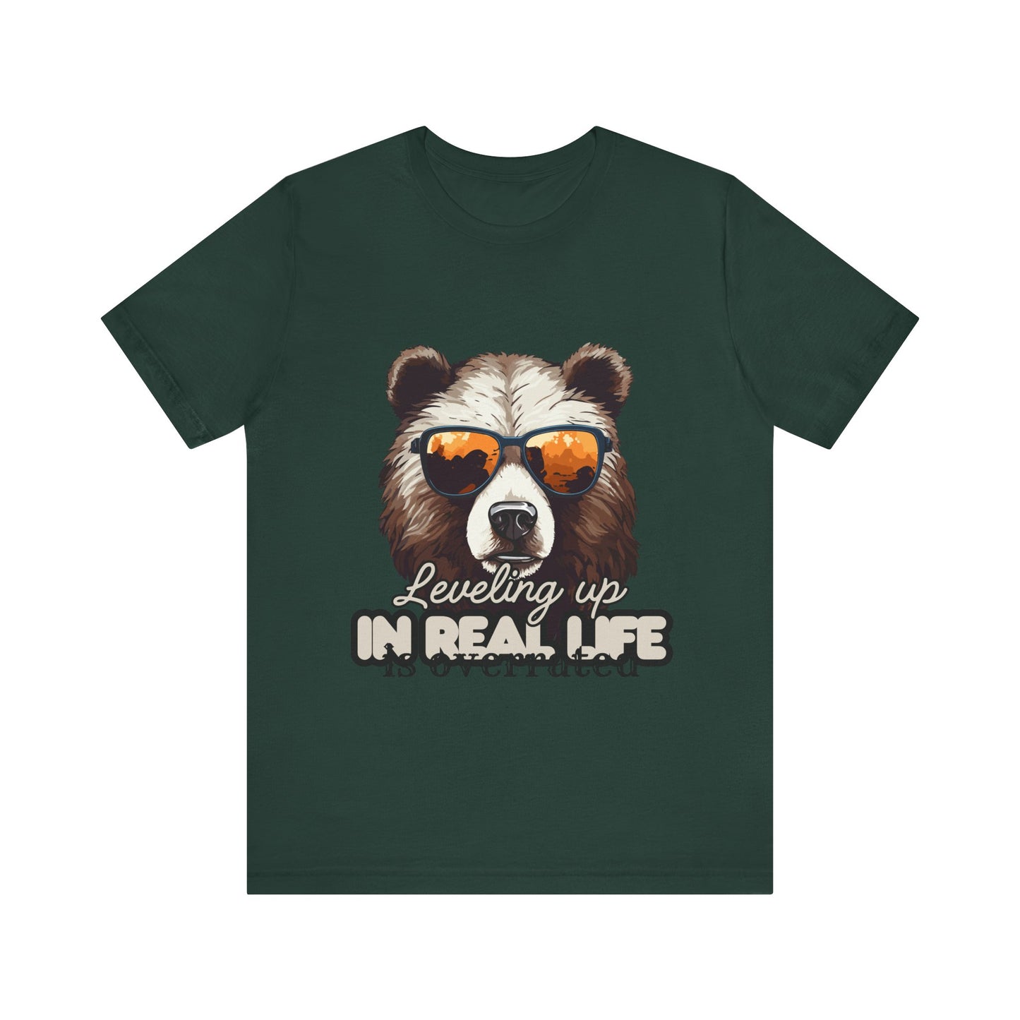 Cool Bear Graphic Tee, Leveling Up in Real Life, Funny T-Shirt for Nature Lovers, Gift for Birthday, Summer Wardrobe, Casual Wear