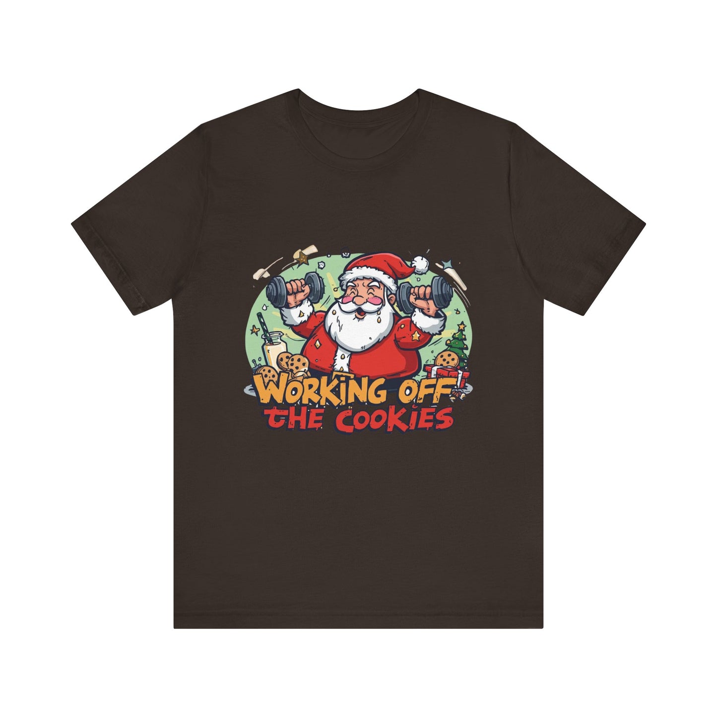 Funny Santa Workout Tee, Holiday Gift for Fitness Lovers, Christmas T-Shirt, Unisex Short Sleeve Shirt, Cookie Lover Gift
