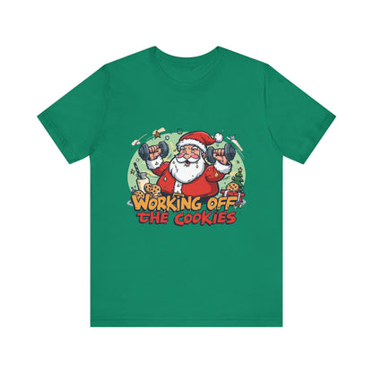 Funny Santa Workout Tee, Holiday Gift for Fitness Lovers, Christmas T-Shirt, Unisex Short Sleeve Shirt, Cookie Lover Gift