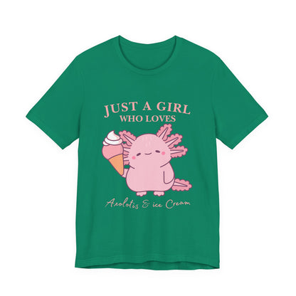 Cute Ice Cream Lover Tee, Fun T-Shirt for Girls, Gift for Ice Cream Fans, Summer Fun Shirt, Casual Everyday Wear, Axolotis T-shirt