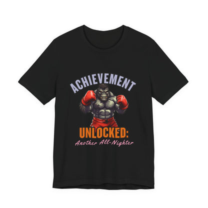Achievement Unlocked Short Sleeve Tee, Gaming Shirt, Funny Tee, Birthday Gift, Casual Wear, All-Nighter Tee