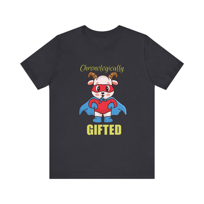 Chronologically Gifted Superhero Tee, Fun T-Shirt for Kids, Birthday Gift, Unisex Short Sleeve, Comfortable Casual Wear, Cute Pet [...]