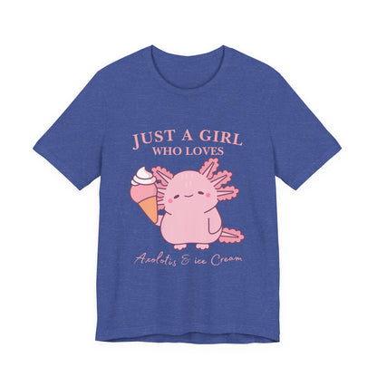 Cute Ice Cream Lover Tee, Fun T-Shirt for Girls, Gift for Ice Cream Fans, Summer Fun Shirt, Casual Everyday Wear, Axolotis T-shirt