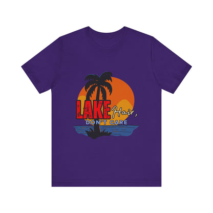 Lake Hair Don't Care Short Sleeve Tee, Summer T-Shirt, Vacation Shirt, Beachwear, Casual Outfit, Gift for Lake Lovers