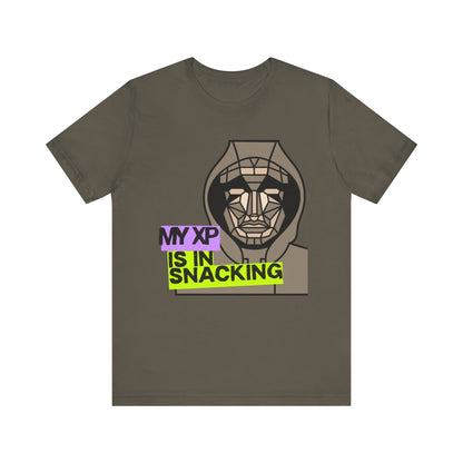 Snack Gaming Short Sleeve Tee, Funny Gamer T-Shirt, Gift for Gamers, Casual Wear, Snack Lover Tee, Unique Graphic Tee