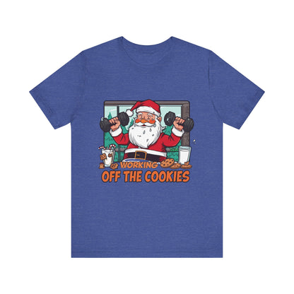 Santa Claus 'Working Off the Cookies' Tee | Christmas Funny T-Shirt |  Cookies Lover Gift | Holiday Apparel