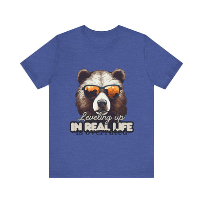 Cool Bear Graphic Tee, Leveling Up in Real Life, Funny T-Shirt for Nature Lovers, Gift for Birthday, Summer Wardrobe, Casual Wear