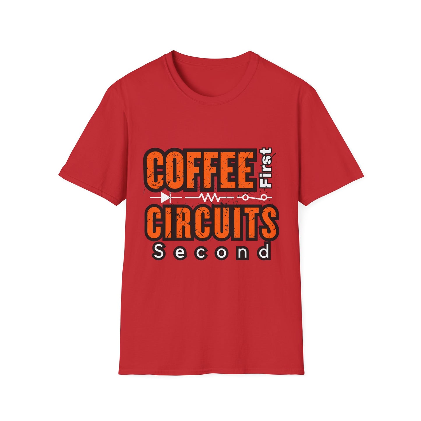 Coffee First Circuits Second  Diode nisex Softstyle T-Shirt | Gift for Engineers, Electrician, Tech Lovers, DIY Design