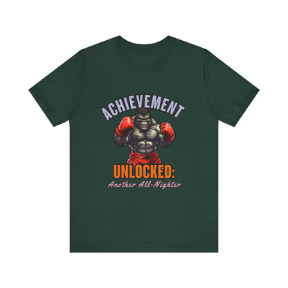 Achievement Unlocked Short Sleeve Tee, Gaming Shirt, Funny Tee, Birthday Gift, Casual Wear, All-Nighter Tee