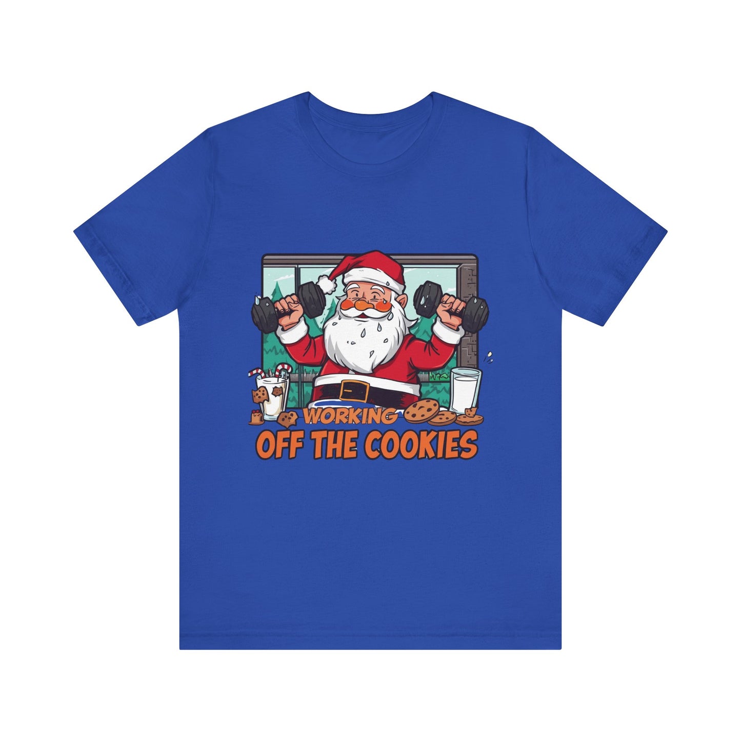 Santa Claus 'Working Off the Cookies' Tee | Christmas Funny T-Shirt |  Cookies Lover Gift | Holiday Apparel