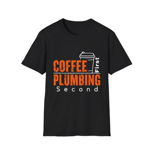 Coffee Plumbing Unisex Softstyle T-Shirt, Funny Coffee Lover Gift, DIY Plumbing Humor Tee, Casual Wear, Everyday Comfort