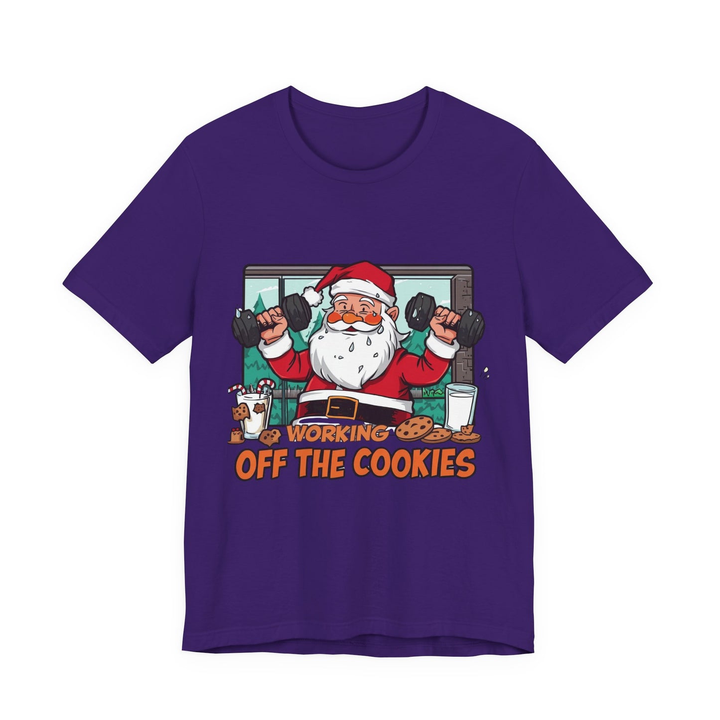 Santa Claus 'Working Off the Cookies' Tee | Christmas Funny T-Shirt |  Cookies Lover Gift | Holiday Apparel