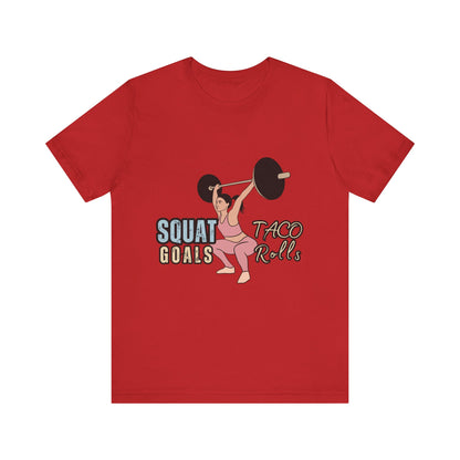 Squat Goals Unisex Jersey Tee, Funny Workout Shirt, Fitness Gift, Gym Apparel, Weightlifting Top, Motivational Tee