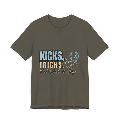 Playful Graphic Tee for Fun Lovers, Kicks Tricks T-Shirt, Unisex Casual Wear, Perfect Gift for Friends, Ideal for Parties, Celebrations