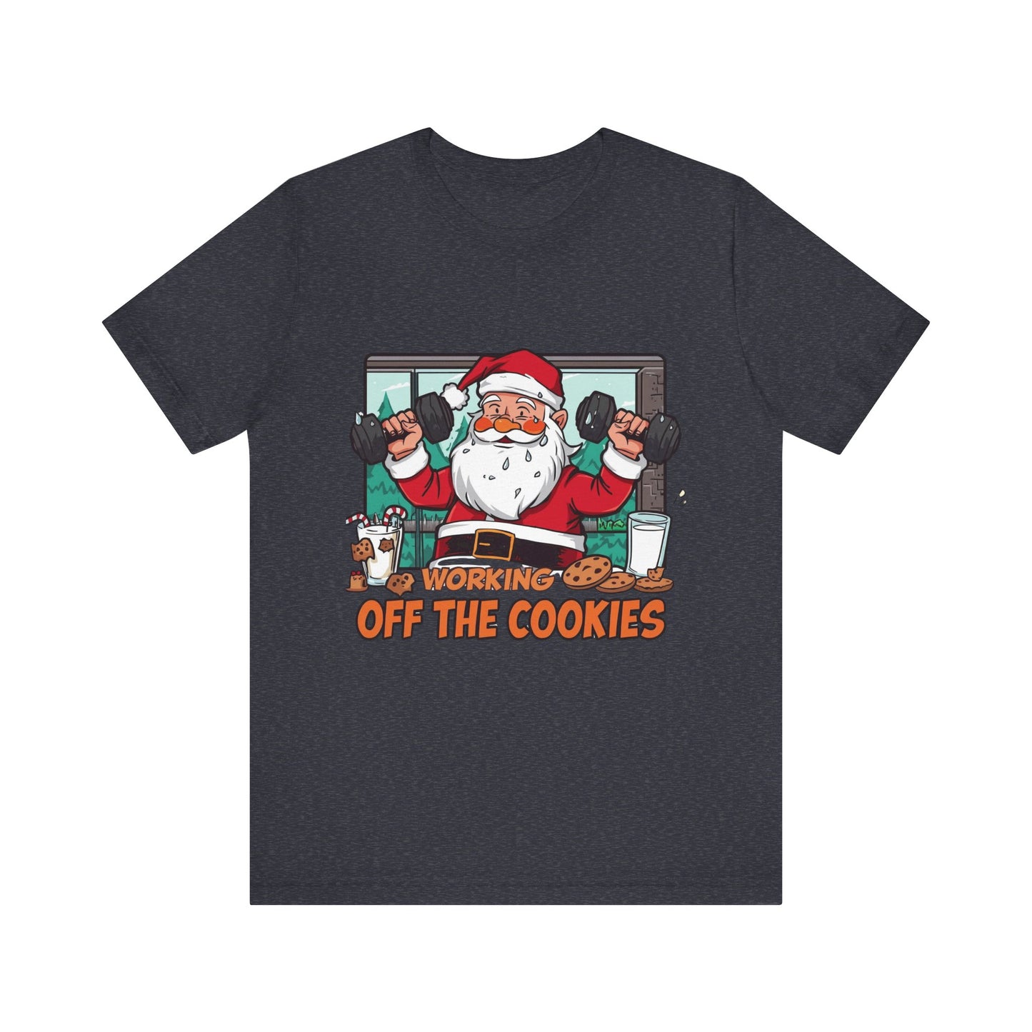Santa Claus 'Working Off the Cookies' Tee | Christmas Funny T-Shirt |  Cookies Lover Gift | Holiday Apparel