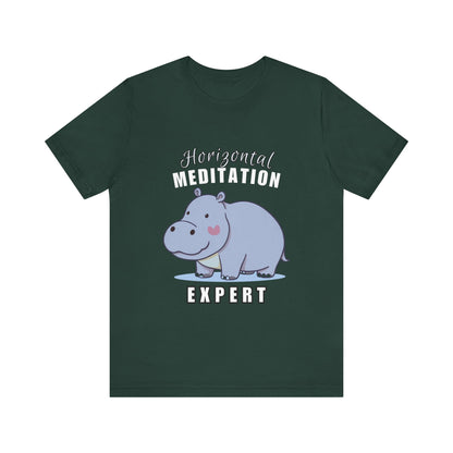 Hippo Horizontal Meditation Expert Tee - Fun Unisex Jersey Shirt for Relaxation, Gift for Yogis, Casual Wear, Mindfulness, Animal Lover