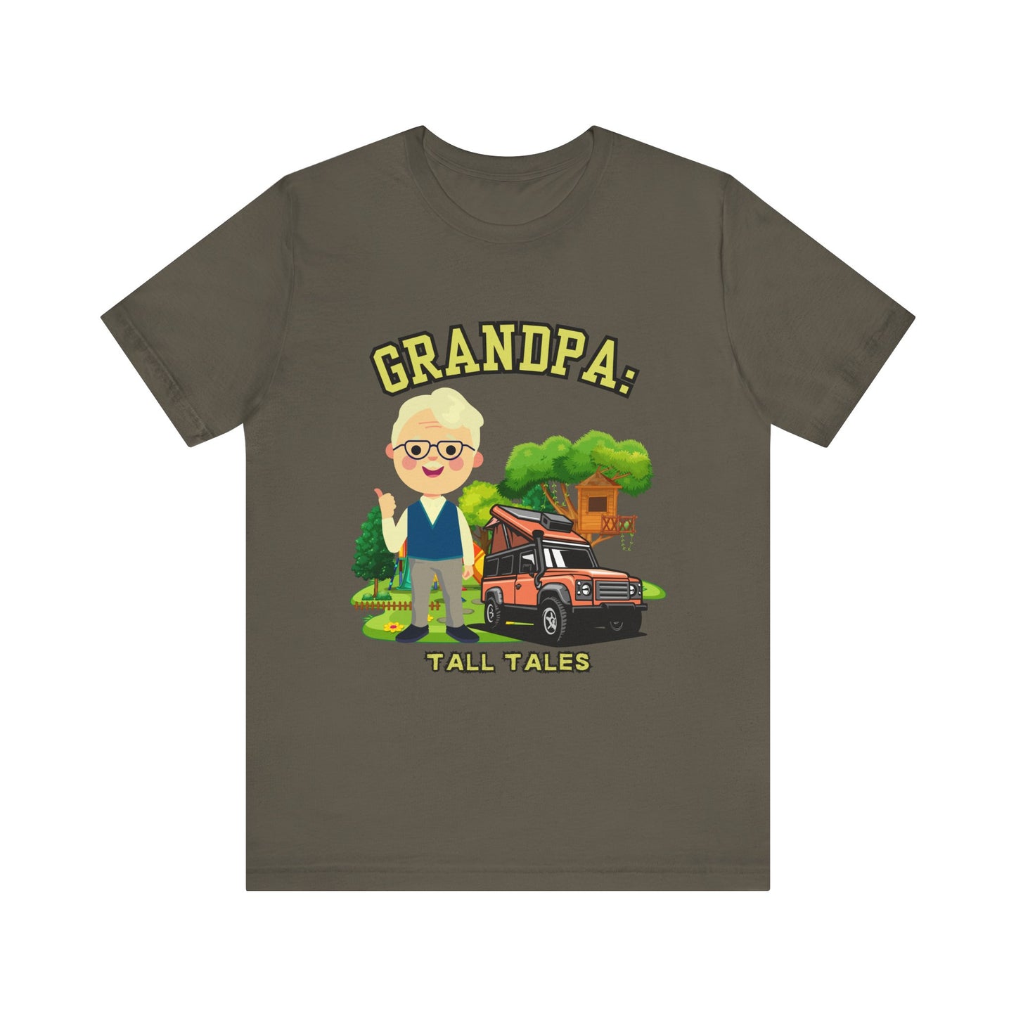 Grandpa Tall Tales Tee, Funny Grandpa Shirt, Gift for Grandpa, Family Gathering Outfit, Dad Humor T-shirt, Unisex Casual Tee
