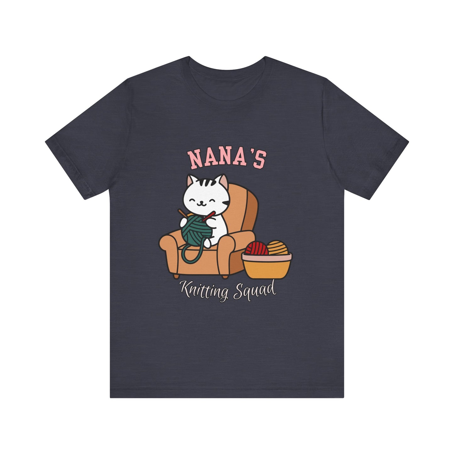 Nana's Knitting Squad Unisex Tee, Cozy Gift, Knitting Lover Shirt, Cat Lover Style, Cute Crafting Apparel, Fun Gift for Grandma