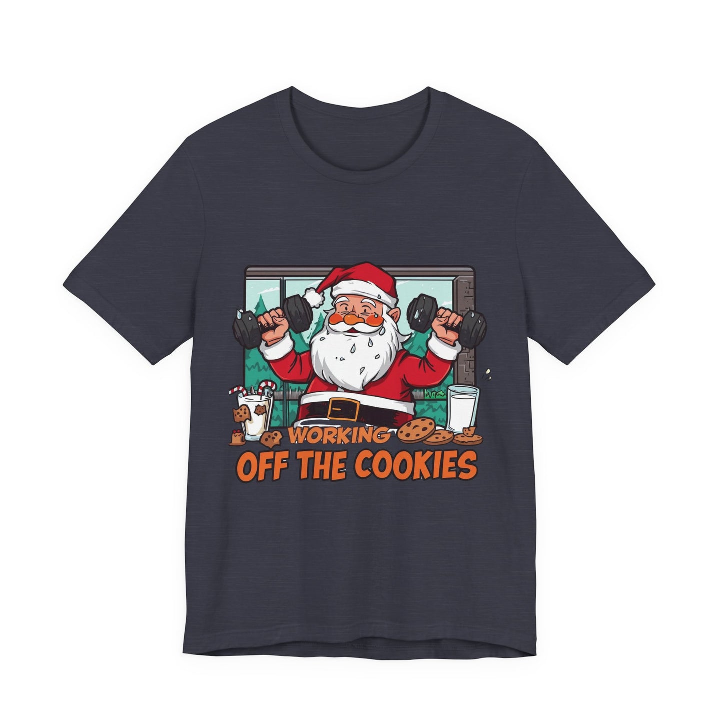 Santa Claus 'Working Off the Cookies' Tee | Christmas Funny T-Shirt |  Cookies Lover Gift | Holiday Apparel