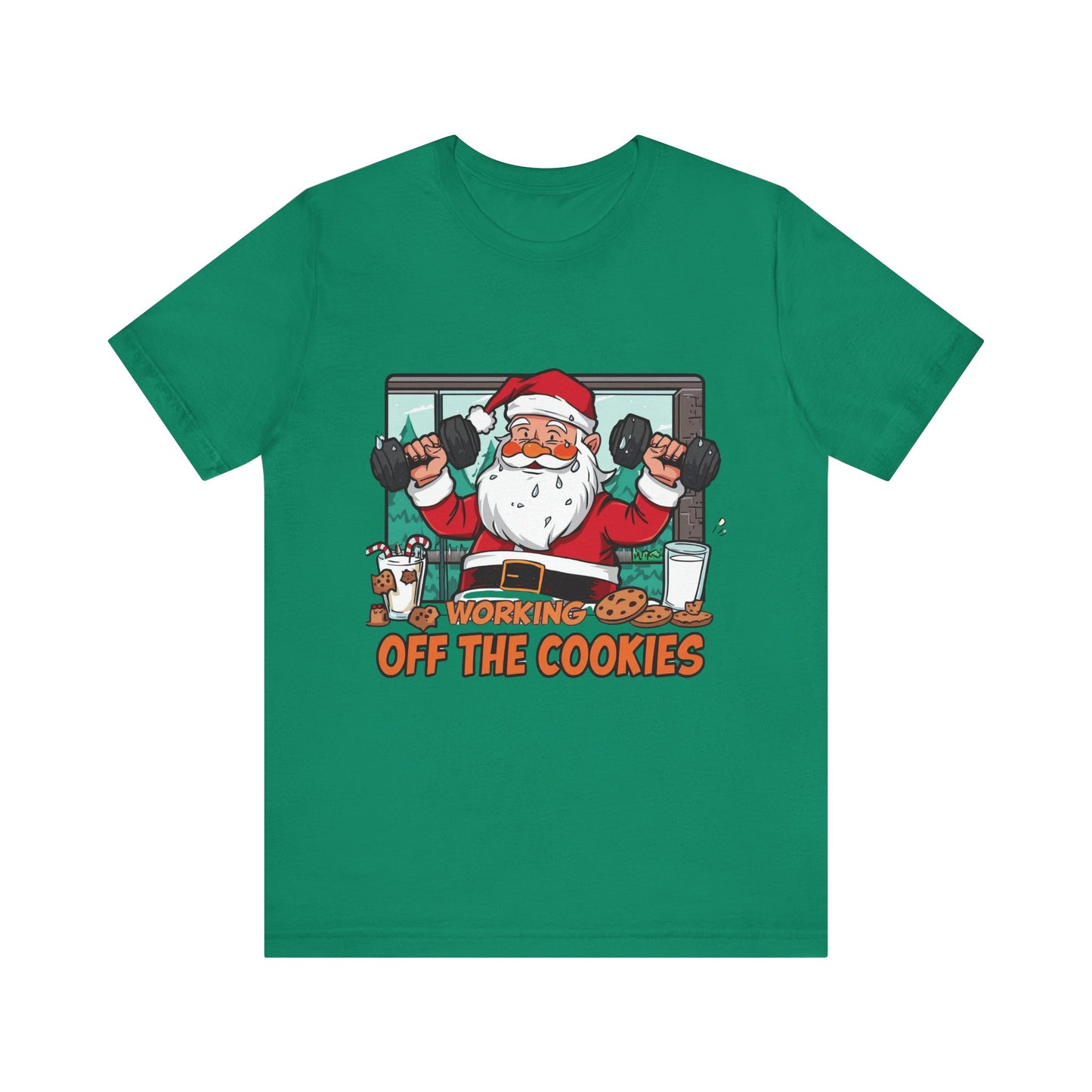 Santa Claus 'Working Off the Cookies' Tee | Christmas Funny T-Shirt |  Cookies Lover Gift | Holiday Apparel