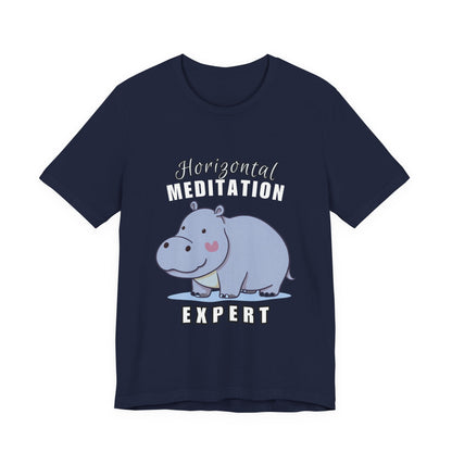 Hippo Horizontal Meditation Expert Tee - Fun Unisex Jersey Shirt for Relaxation, Gift for Yogis, Casual Wear, Mindfulness, Animal Lover