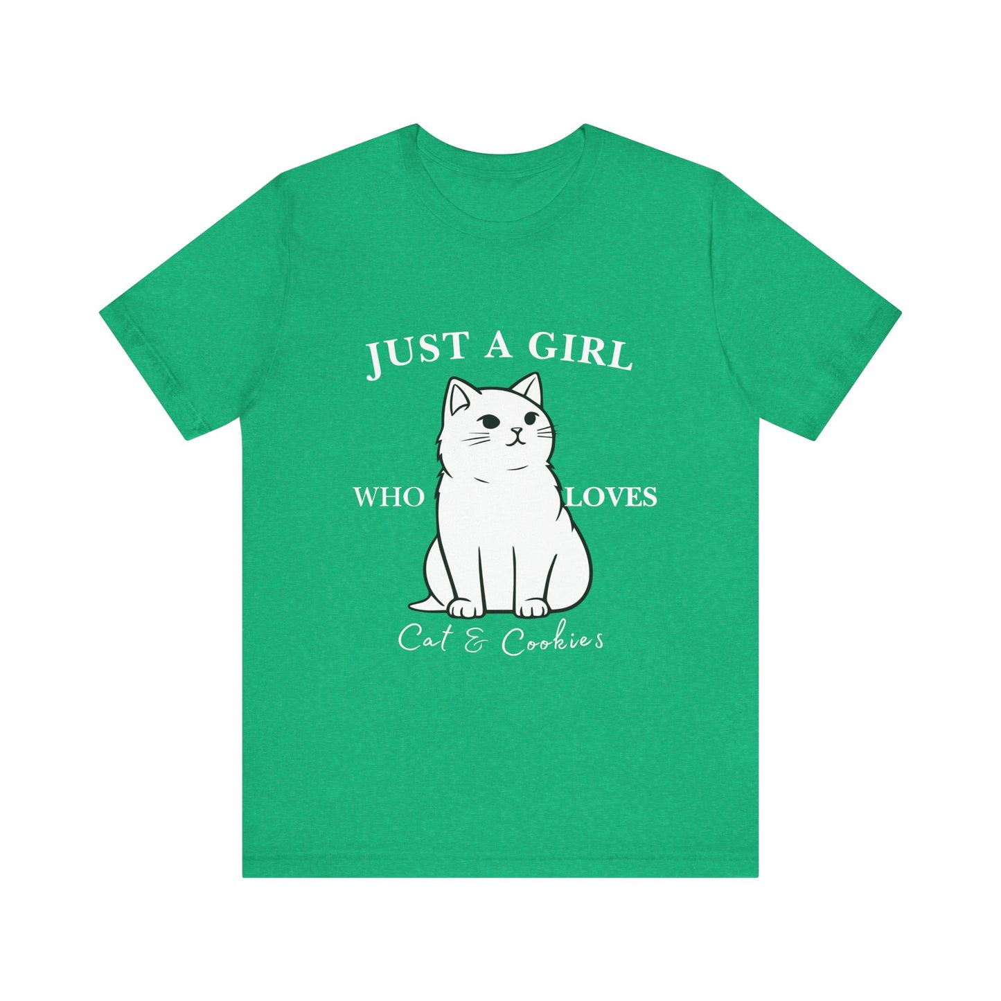 Cat Lover's Tee - 'Just a Girl Who Loves Cats & Cookies', Gift for Cat Mom, Cute Soft T-Shirt, Animal Lover Apparel, Birthday Gift
