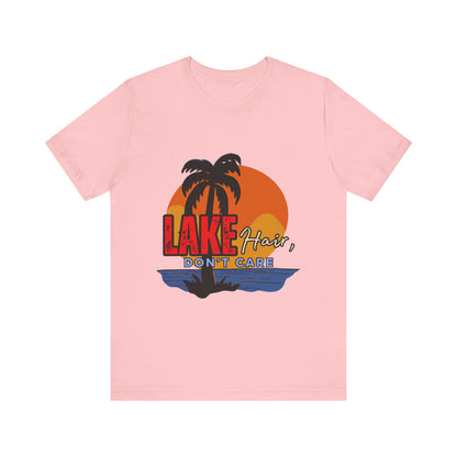 Lake Hair Don't Care Short Sleeve Tee, Summer T-Shirt, Vacation Shirt, Beachwear, Casual Outfit, Gift for Lake Lovers