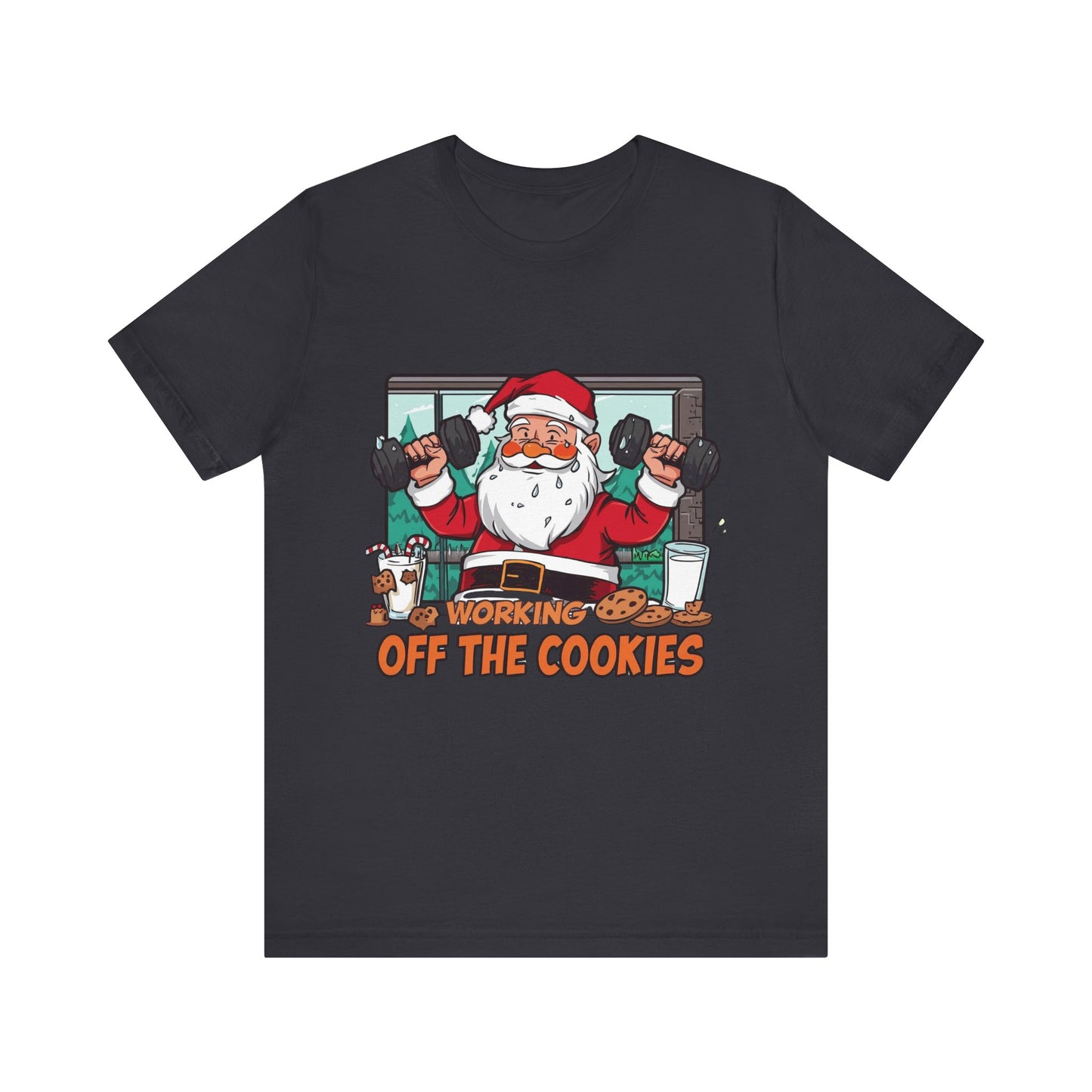 Santa Claus 'Working Off the Cookies' Tee | Christmas Funny T-Shirt |  Cookies Lover Gift | Holiday Apparel