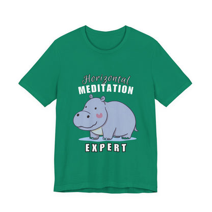 Hippo Horizontal Meditation Expert Tee - Fun Unisex Jersey Shirt for Relaxation, Gift for Yogis, Casual Wear, Mindfulness, Animal Lover