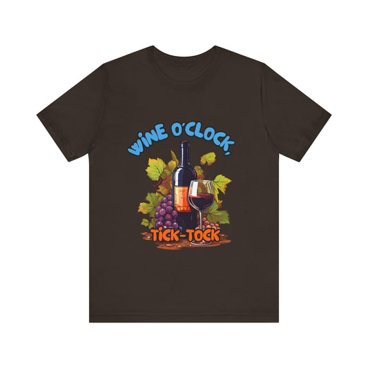 Wine O'Clock Unisex Jersey Tee, Fun Gift for Wine Lovers, Perfect for Parties, Casual Wear, Unique Design for Celebrations