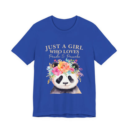 Adorable Panda Lover Tee - Just a Girl Who Loves Pandas & Pancakes, Cute Animal Shirt, Gift for Panda Fans, Casual Wear, Summer Top