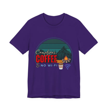 Camping Coffee Tee, Unisex Short Sleeve T-Shirt, Outdoor Adventure Shirt, Cozy Campfire Apparel, Gift for Nature Lovers
